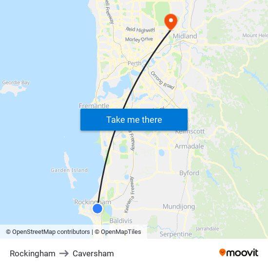 Rockingham to Caversham map