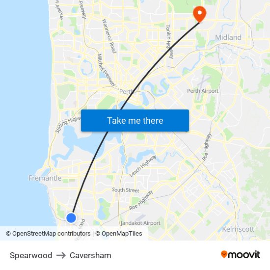 Spearwood to Caversham map