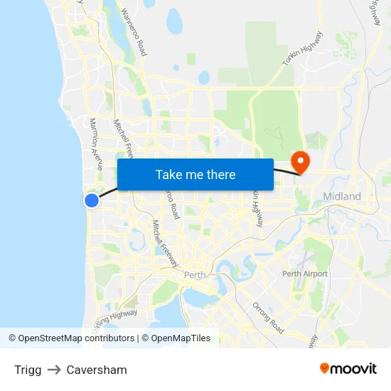 Trigg to Caversham map