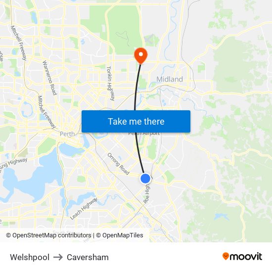 Welshpool to Caversham map