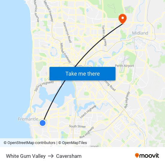 White Gum Valley to Caversham map