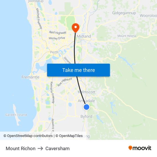 Mount Richon to Caversham map