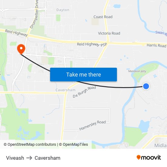 Viveash to Caversham map