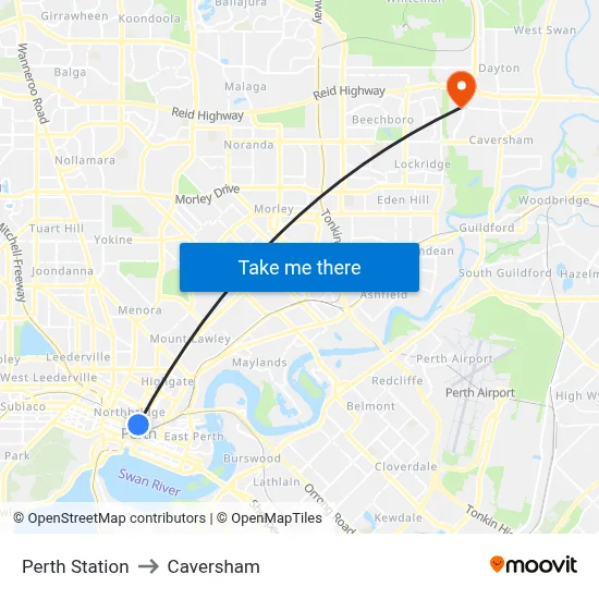Perth Station to Caversham map