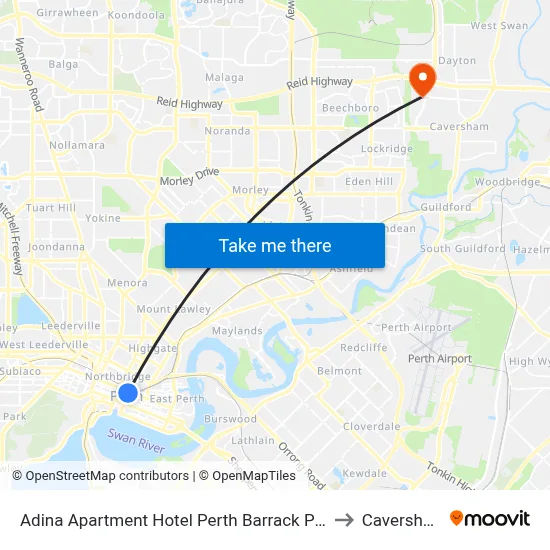 Adina Apartment Hotel Perth Barrack Plaza to Caversham map