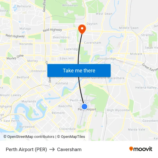 Perth Airport (PER) to Caversham map