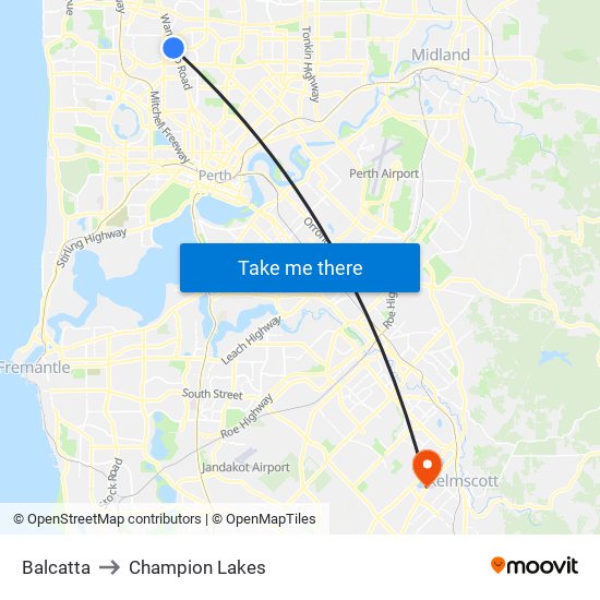 Balcatta to Champion Lakes map