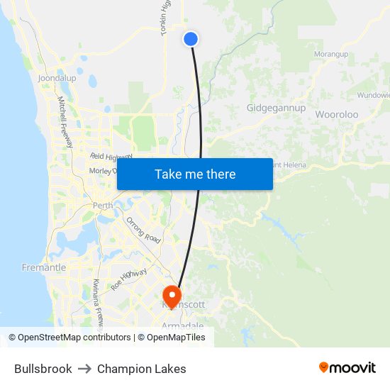 Bullsbrook to Champion Lakes map