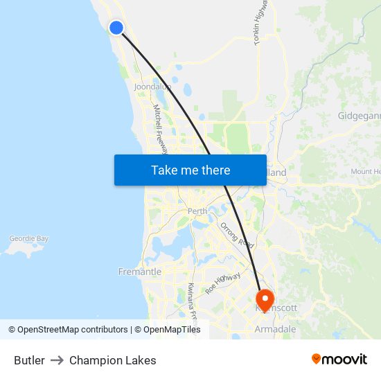 Butler to Champion Lakes map