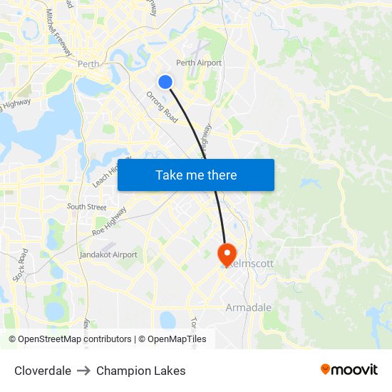 Cloverdale to Champion Lakes map