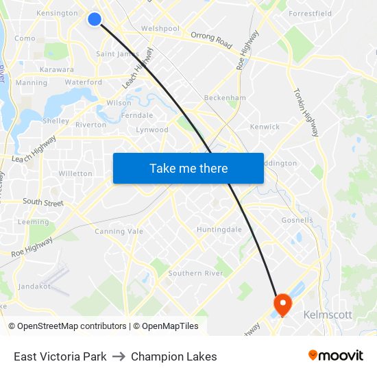 East Victoria Park to Champion Lakes map