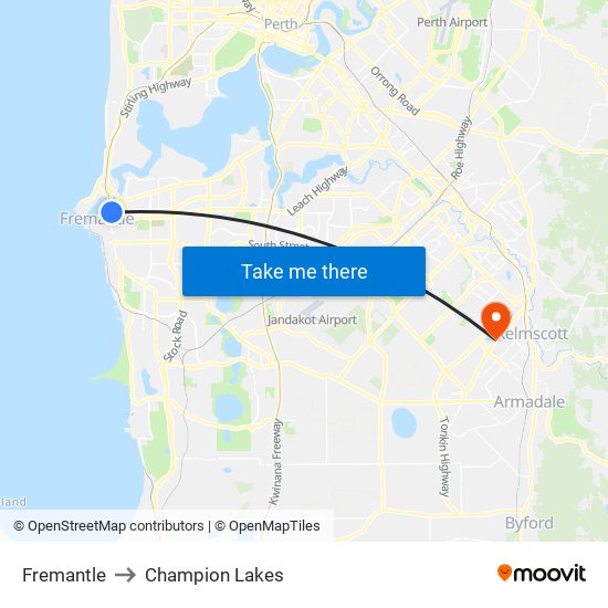 Fremantle to Champion Lakes map