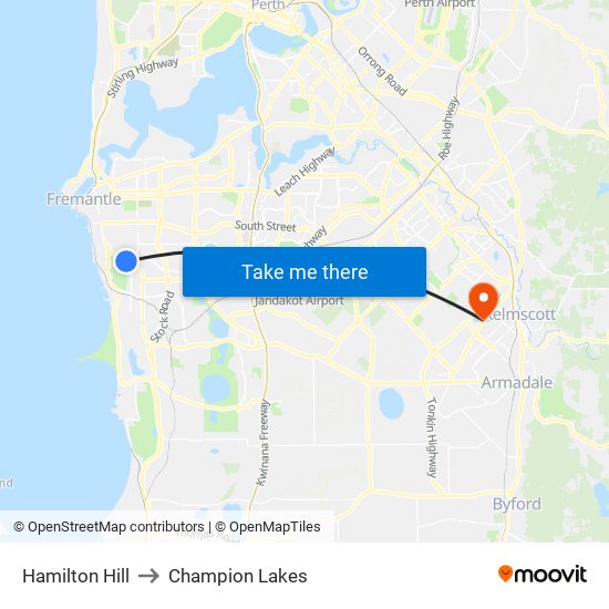 Hamilton Hill to Champion Lakes map