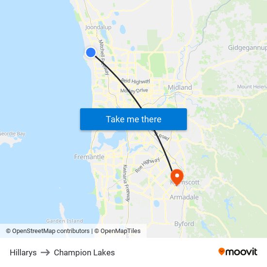 Hillarys to Champion Lakes map