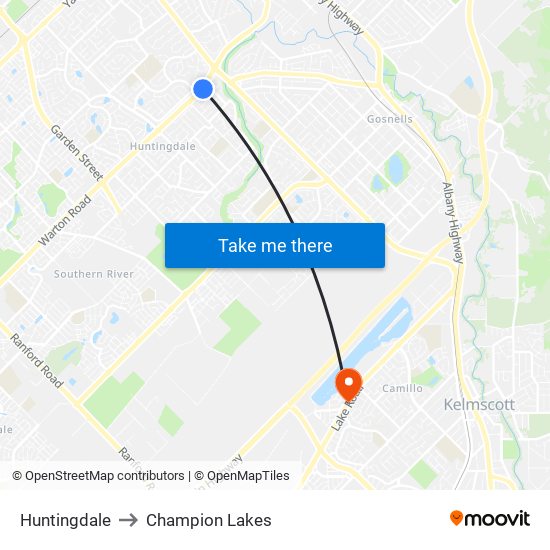 Huntingdale to Champion Lakes map