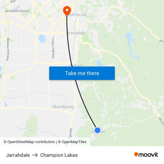Jarrahdale to Champion Lakes map