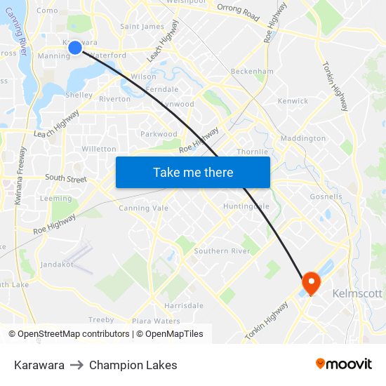 Karawara to Champion Lakes map