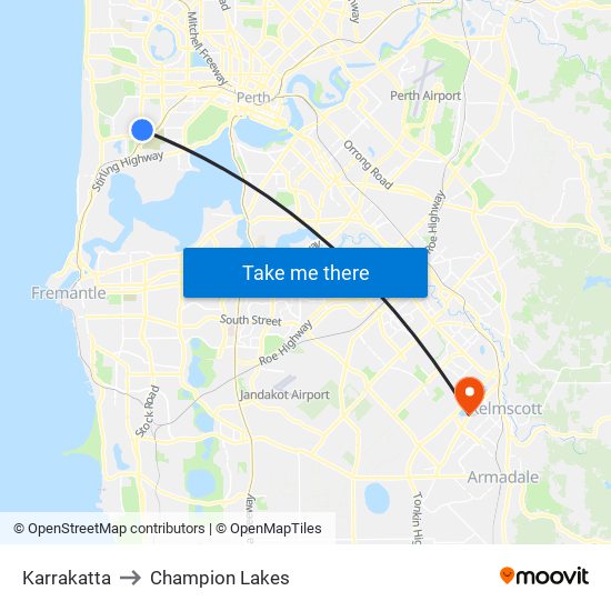 Karrakatta to Champion Lakes map