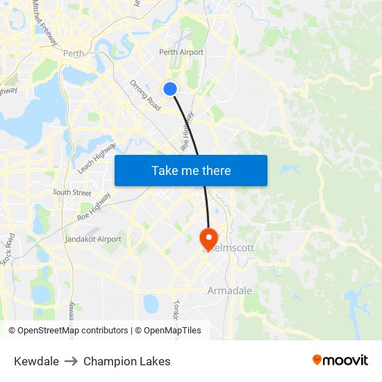 Kewdale to Champion Lakes map