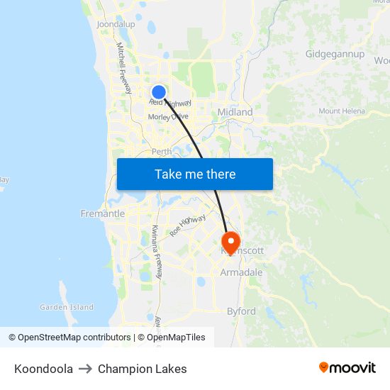 Koondoola to Champion Lakes map