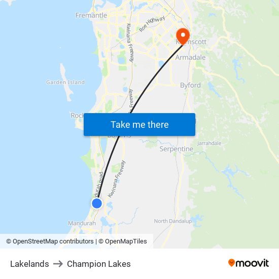 Lakelands to Champion Lakes map