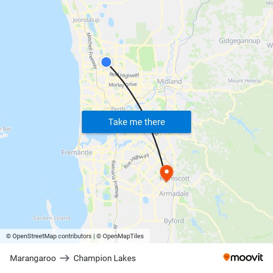 Marangaroo to Champion Lakes map