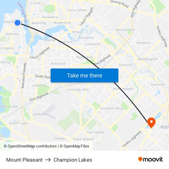 Mount Pleasant to Champion Lakes map