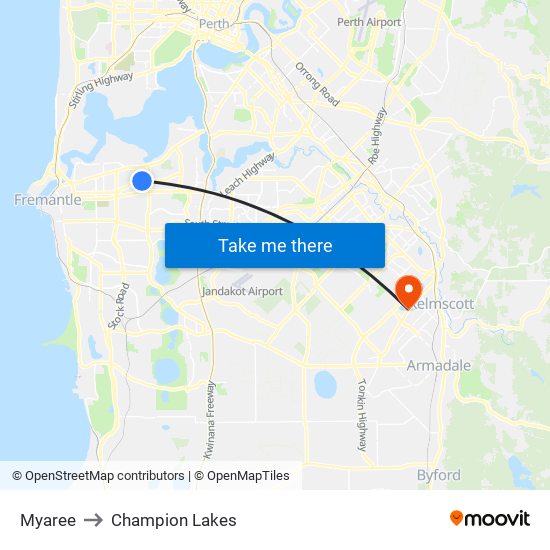 Myaree to Champion Lakes map