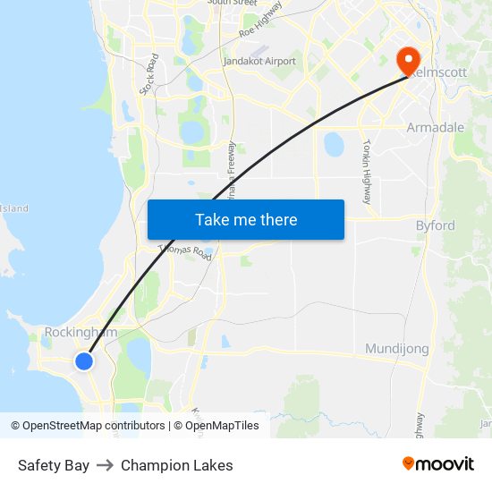 Safety Bay to Champion Lakes map