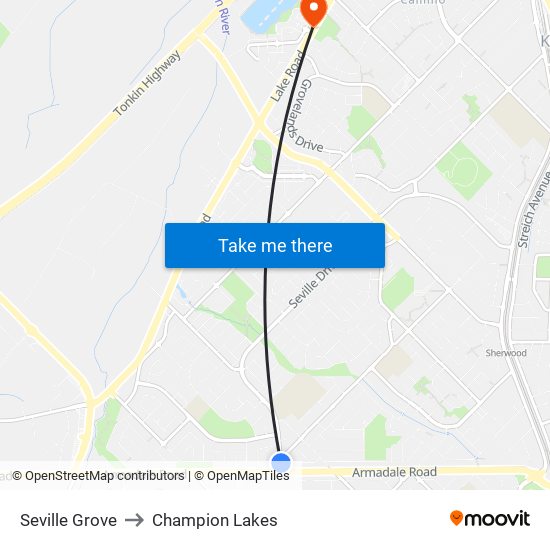 Seville Grove to Champion Lakes map