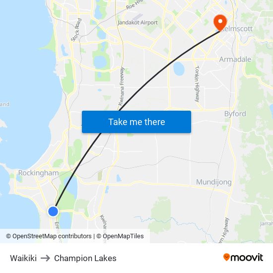 Waikiki to Champion Lakes map