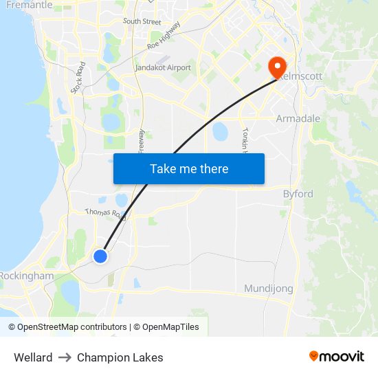 Wellard to Champion Lakes map