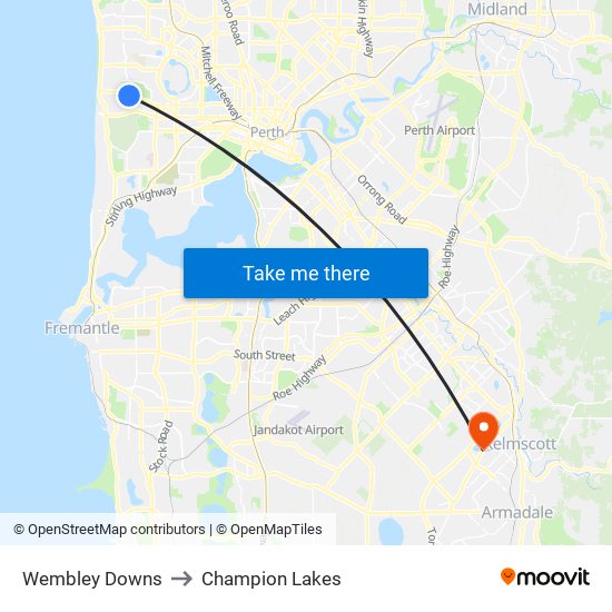 Wembley Downs to Champion Lakes map