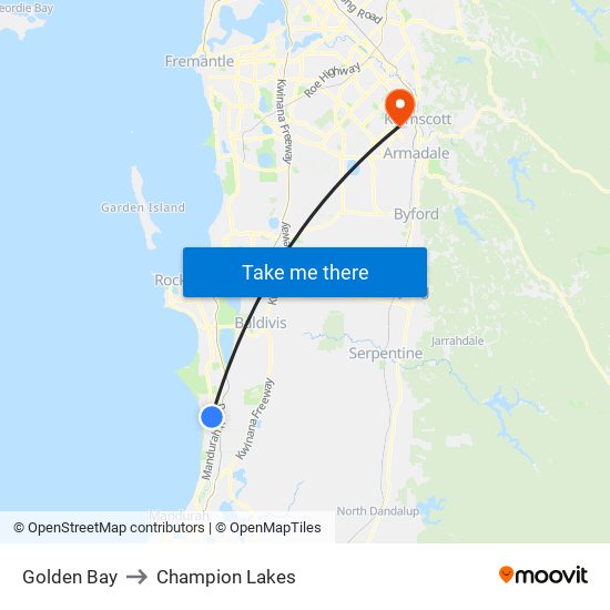 Golden Bay to Champion Lakes map