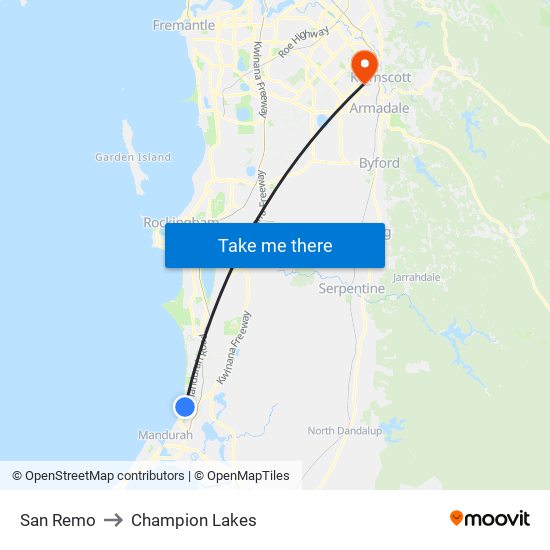 San Remo to Champion Lakes map