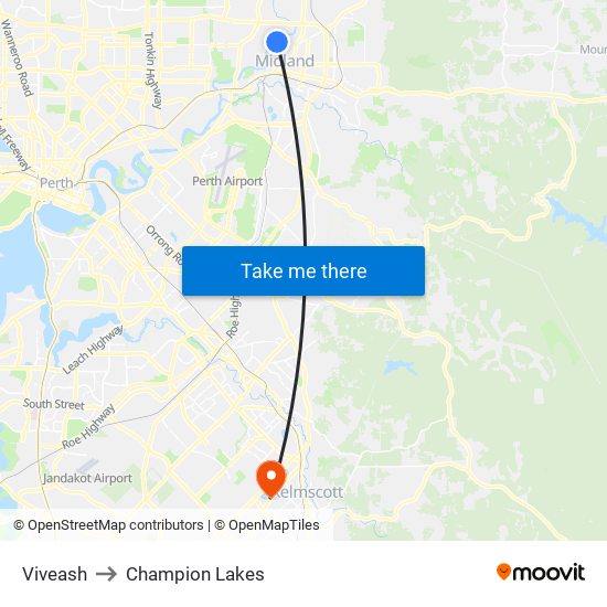 Viveash to Champion Lakes map