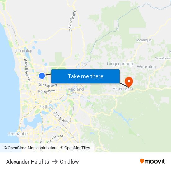 Alexander Heights to Chidlow map