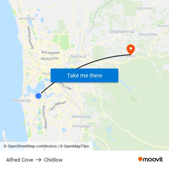 Alfred Cove to Chidlow map