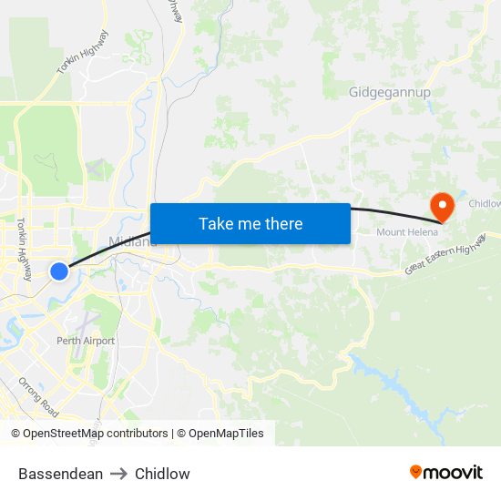 Bassendean to Chidlow map