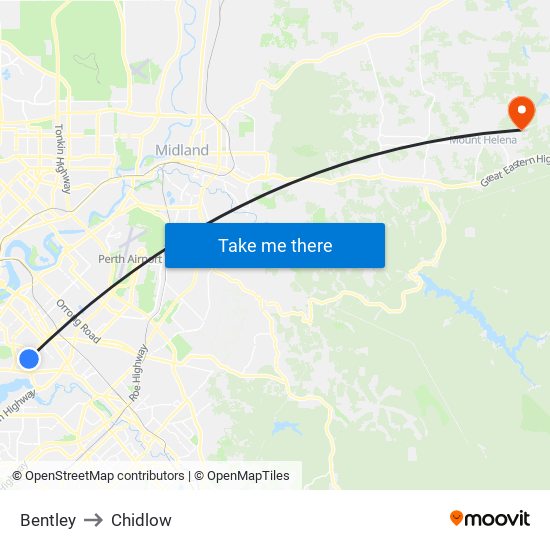 Bentley to Chidlow map