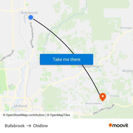 Bullsbrook to Chidlow map
