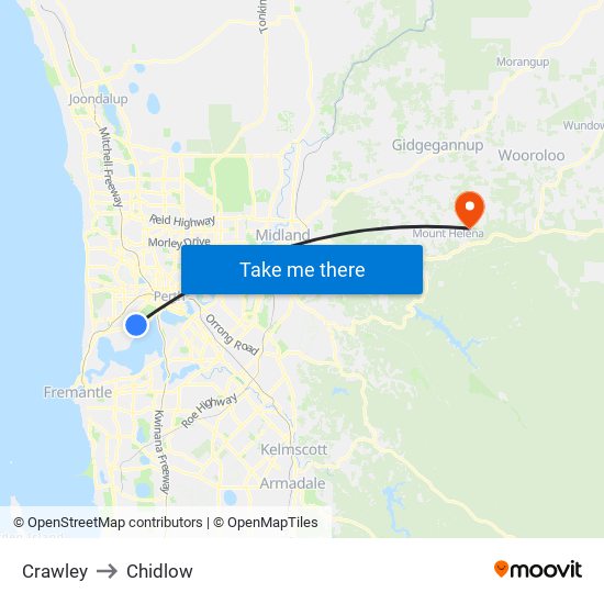 Crawley to Chidlow map