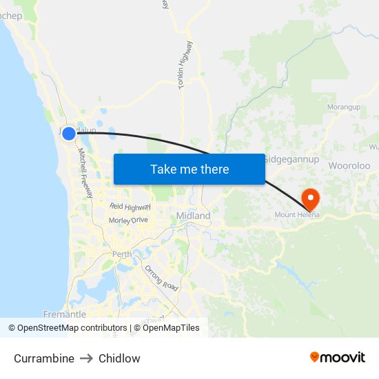 Currambine to Chidlow map