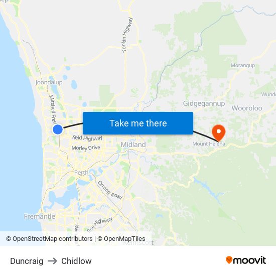 Duncraig to Chidlow map