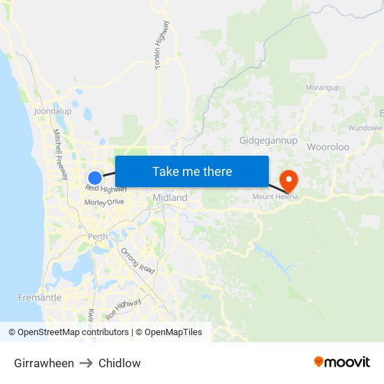 Girrawheen to Chidlow map