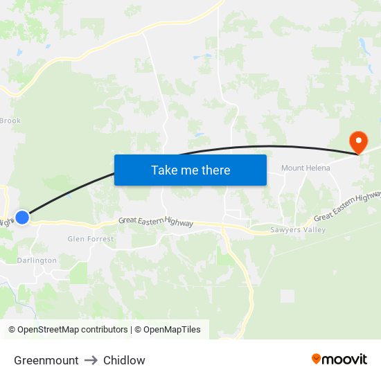 Greenmount to Chidlow map