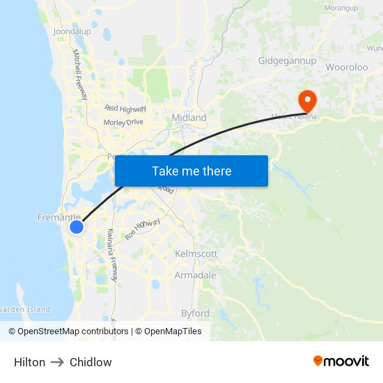 Hilton to Chidlow map