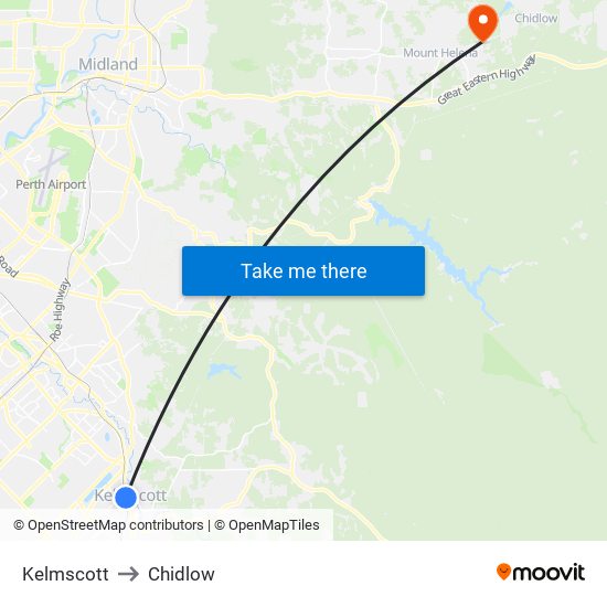 Kelmscott to Chidlow map