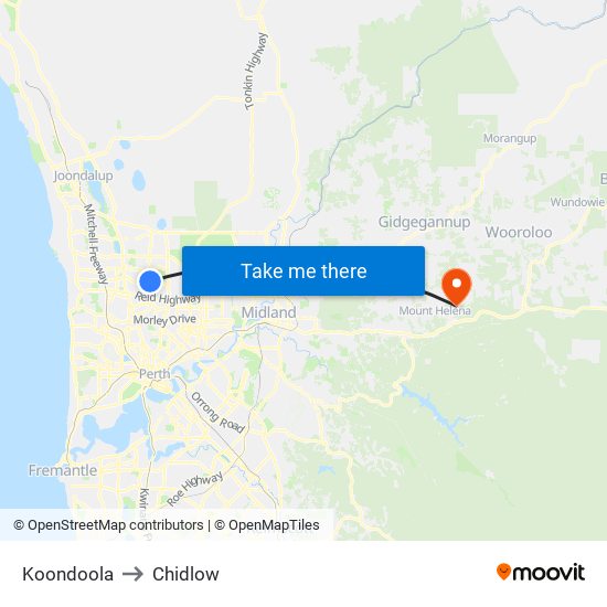 Koondoola to Chidlow map