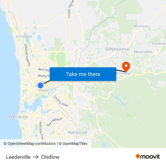 Leederville to Chidlow map